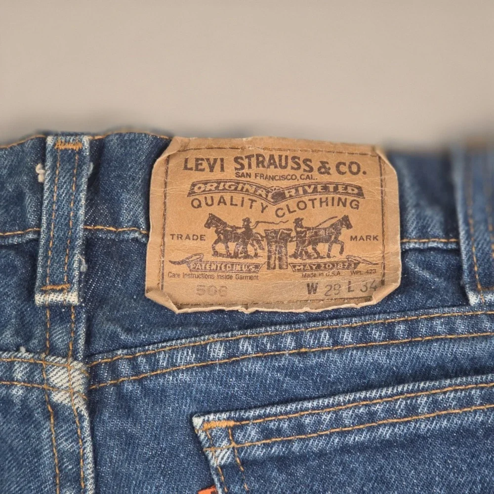Vintage Levis 505 Orange Tab Jeans Mens 29 Made USA Straight Blue Denim 28x30